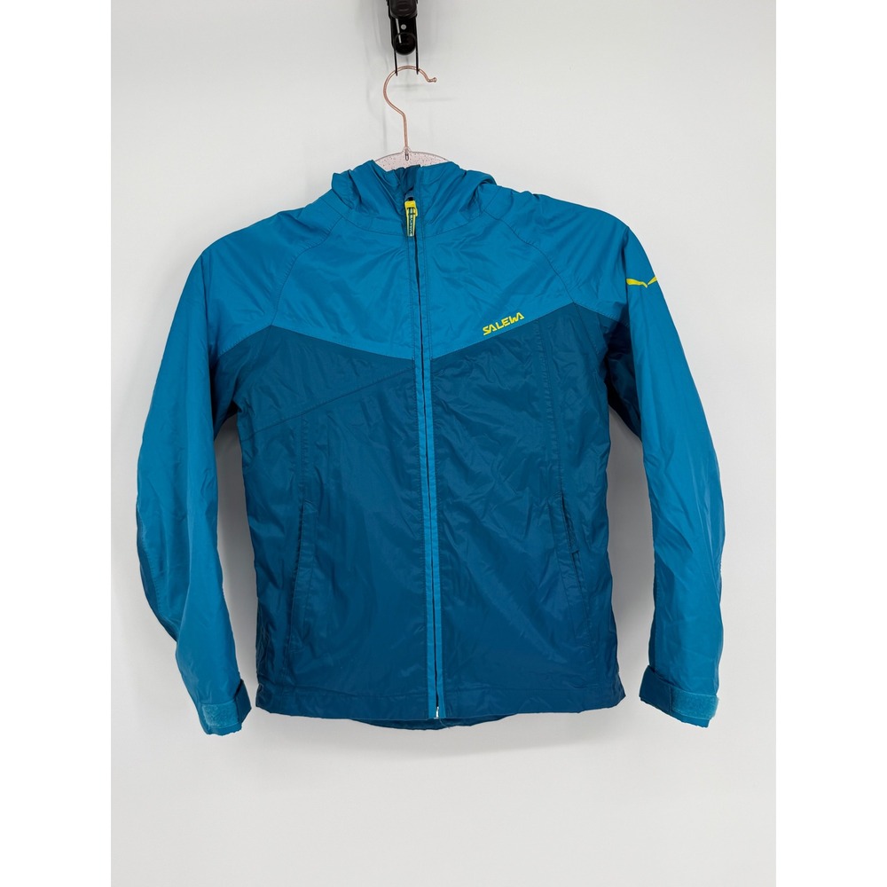 Salewa Hooded Windbreaker Jacket Blue Teal Full Zip Mesh Lined Size XS (128‎ cm)